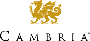 Golden dragon emblem above the word 'CAMBRIA' in bold black letters.