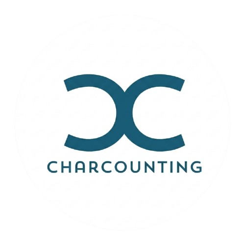 Charcounting logo with stylized overlapping letters 'C' and 'C' in blue above the text 'CHARCOUNTING'.