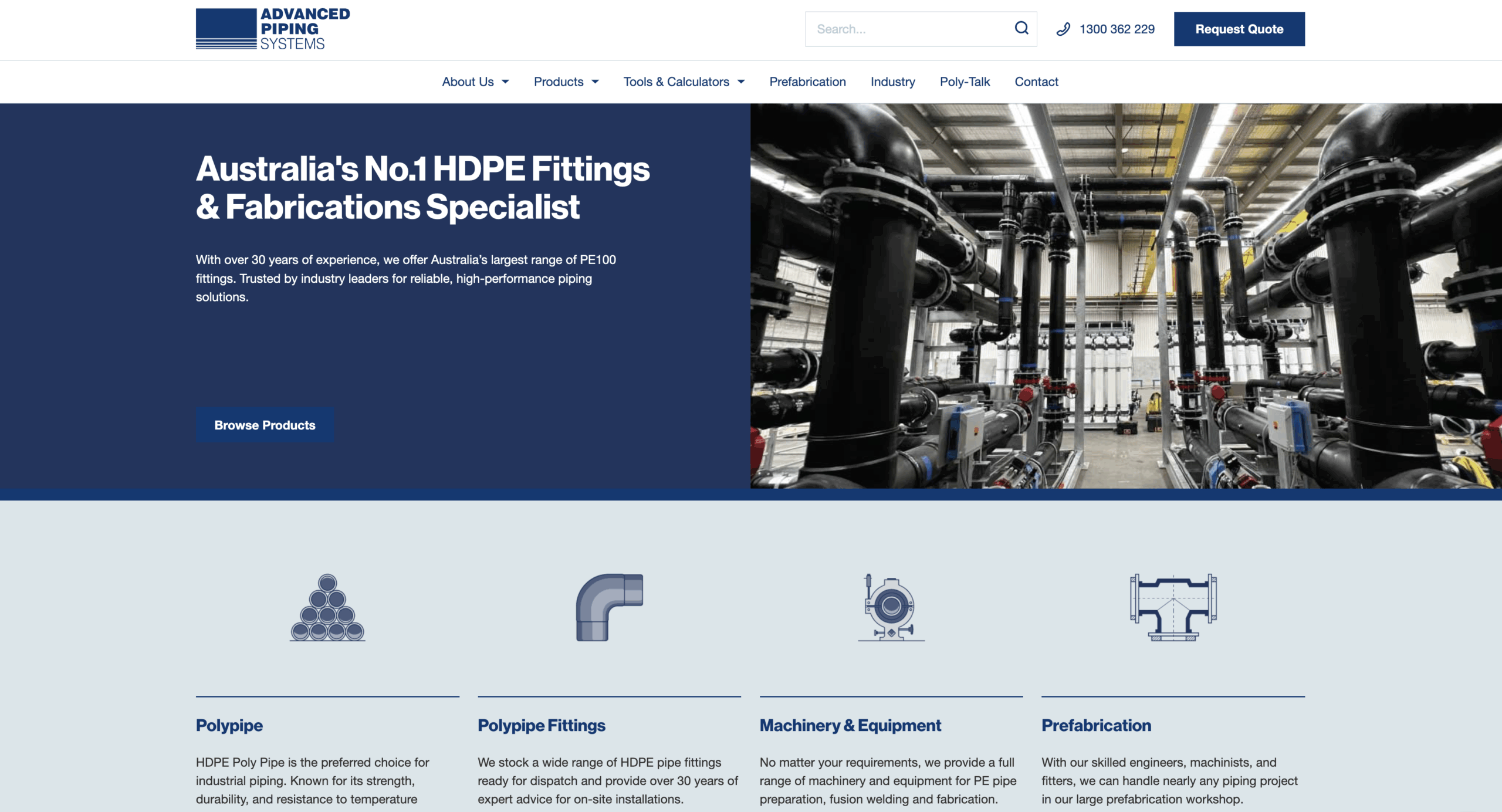 Advanced Piping Systems website built by Shire Marketing on WordPress