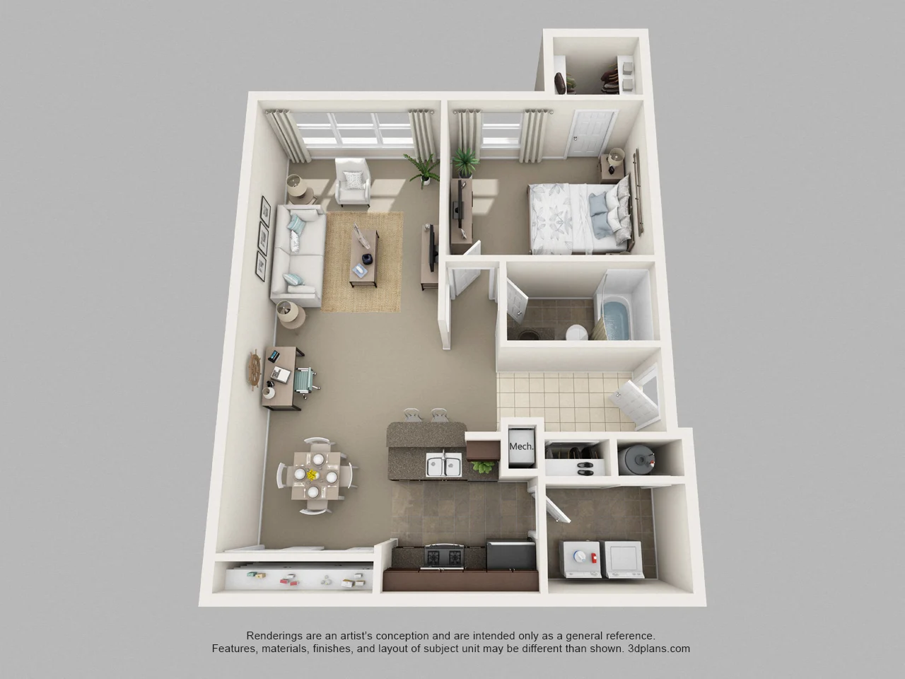 One Bedroom One Bath floor plan layout