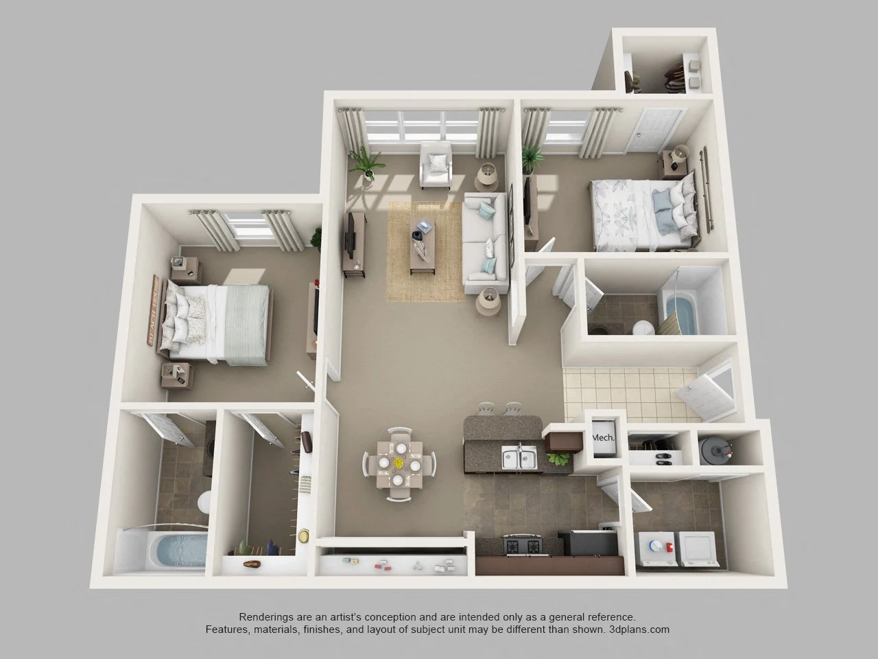 Two Bedroom Two Bath floor plan layout