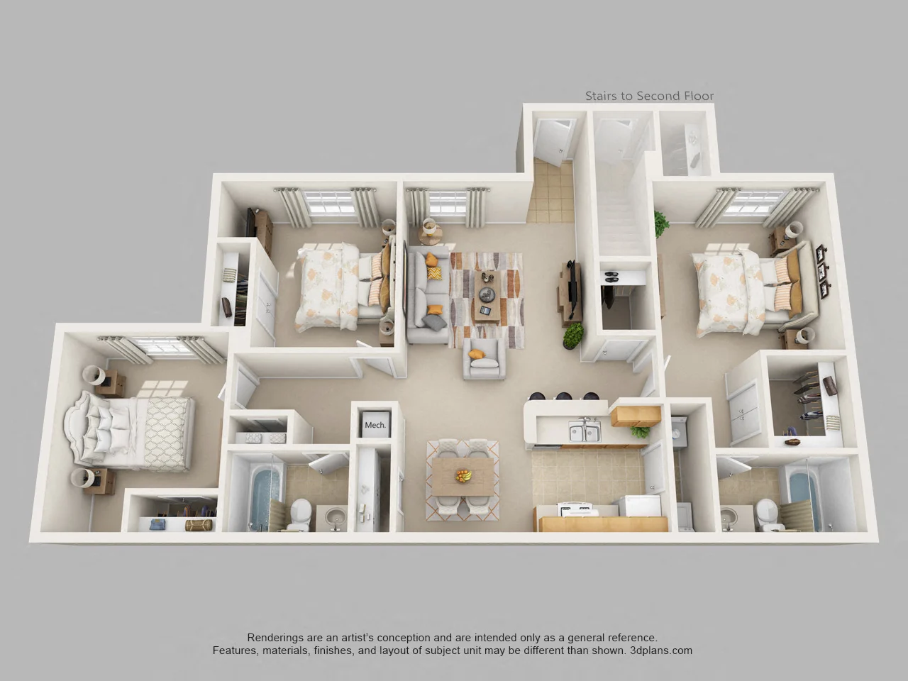 Three Bedroom Two Bath Floor Plan Layout