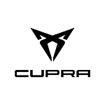 CUPRA wordmark logo in black uppercase letters with a stylized angular symbol resembling an abstract tribal emblem above.