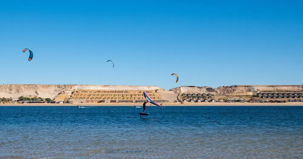 Calm shallow lagoon water ideal for beginner kitesurfers