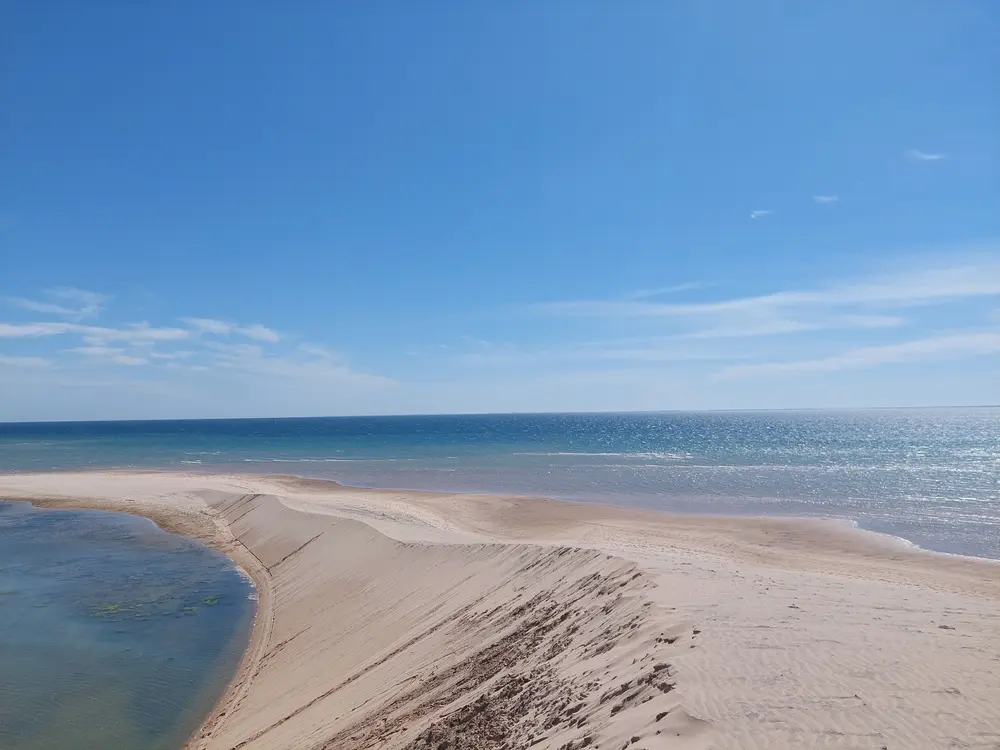 The White Dune near Dakhla, a popular downwind kitesurfing spot where the lagoon meets desert sand