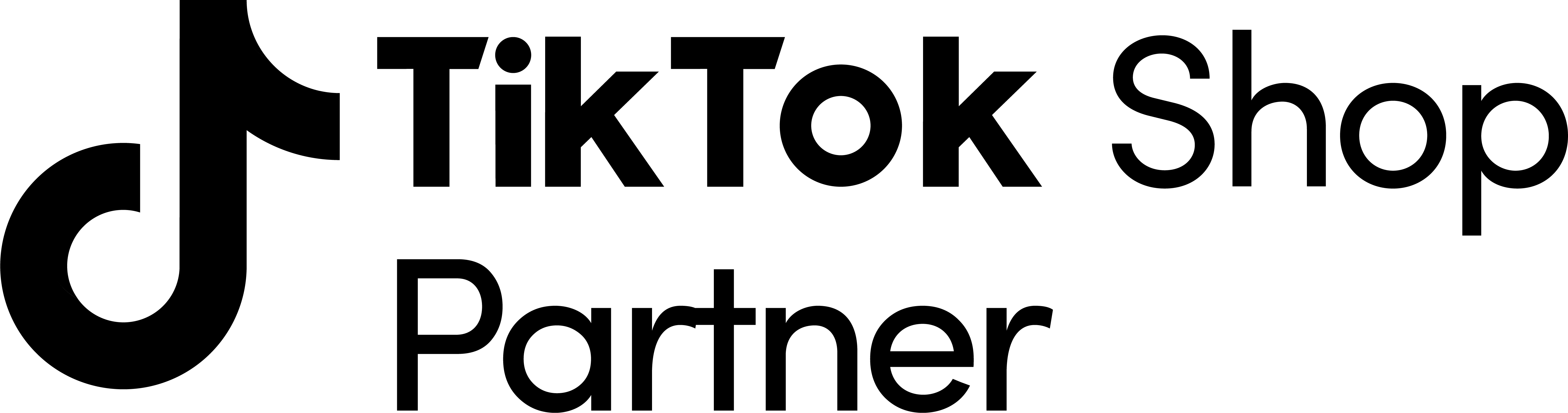TikTok Shop Partner black and white logo with stylised musical note and text.