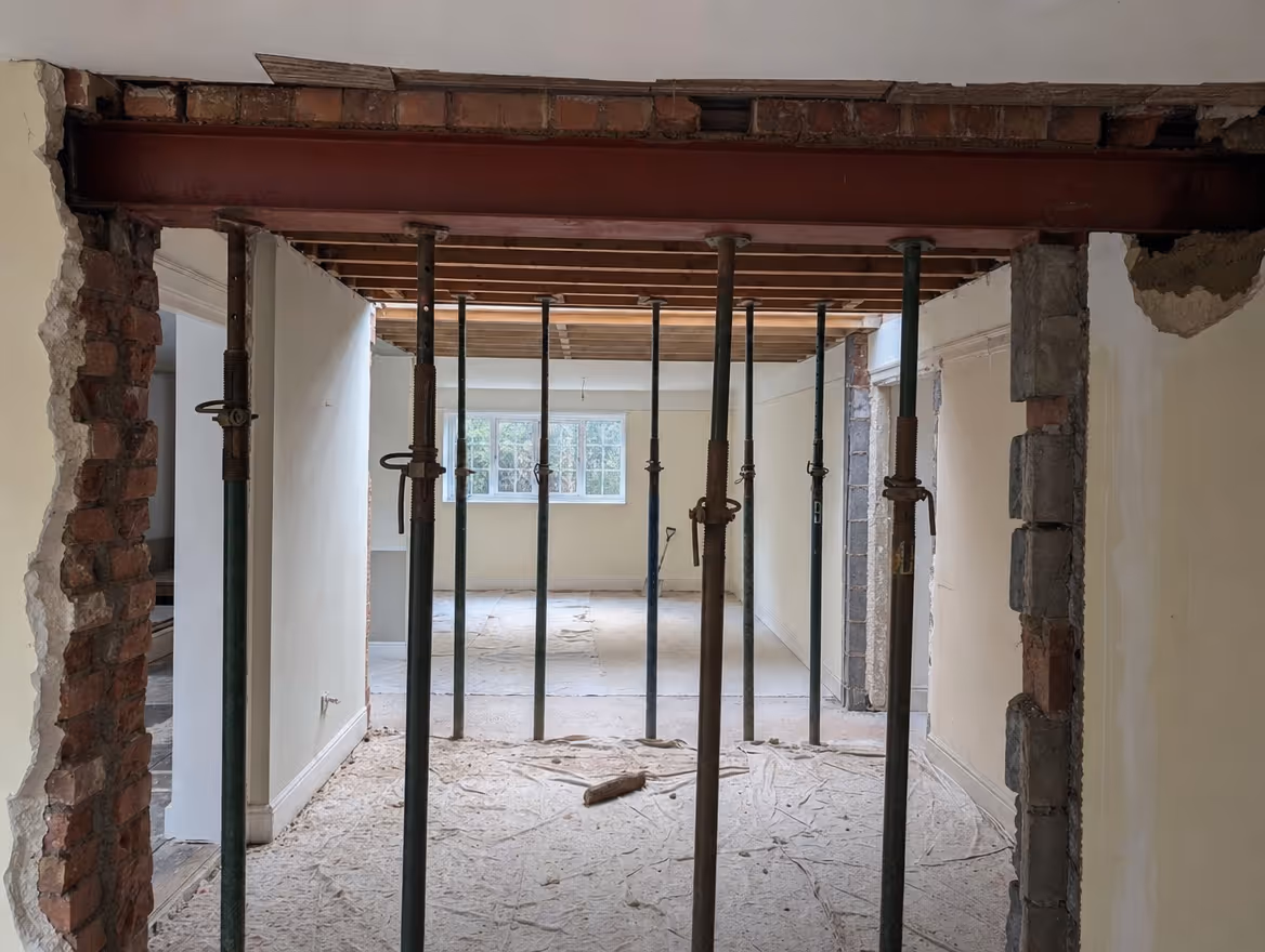 Steel beam installed during structural alteration work