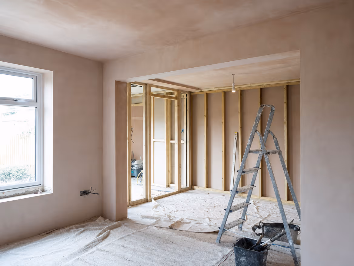 Renovation work in progress with new plasterwork