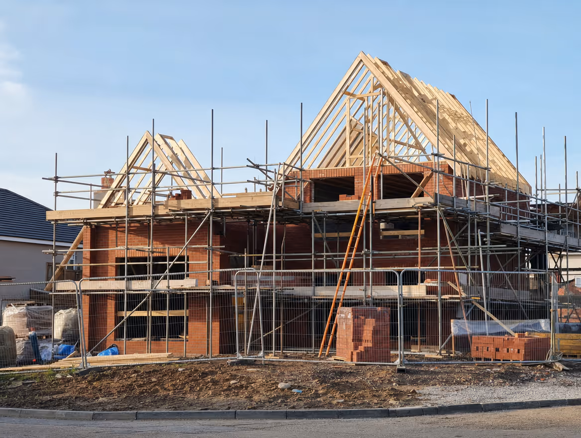 New build home under construction with blockwork walls