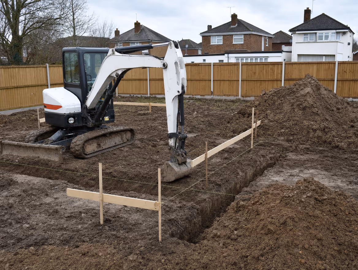 Foundation trenches being excavated on site