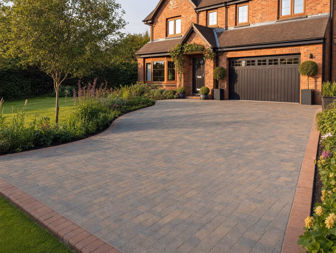 Completed block paving driveway with neat edging