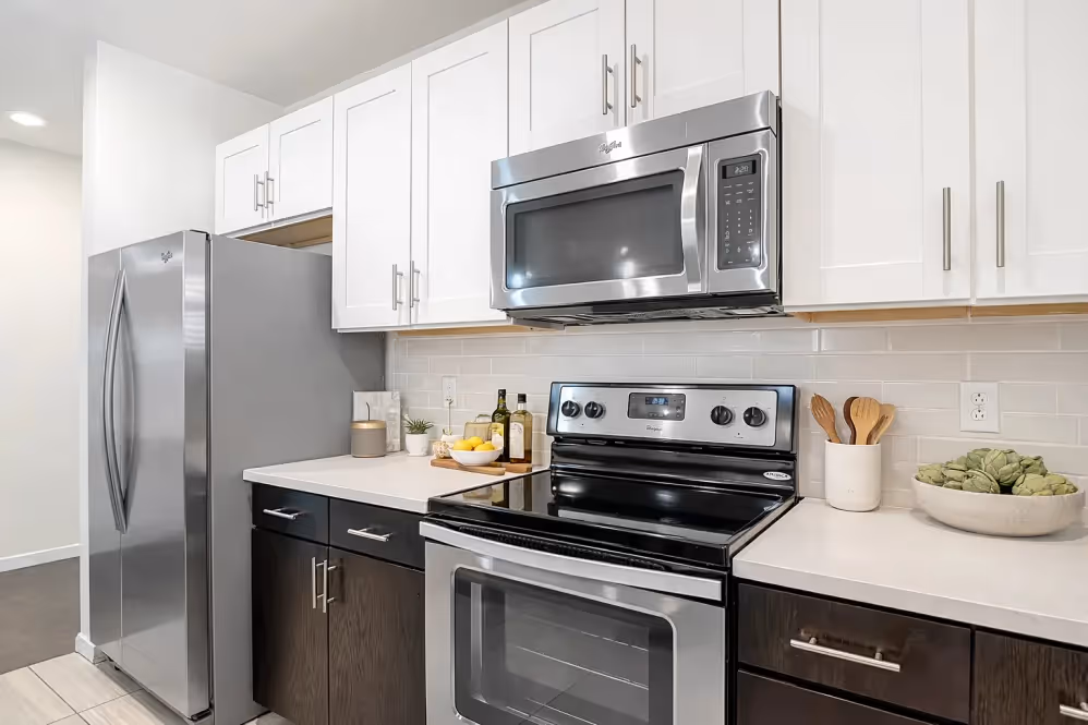 Kitchen with stainless steel appliances