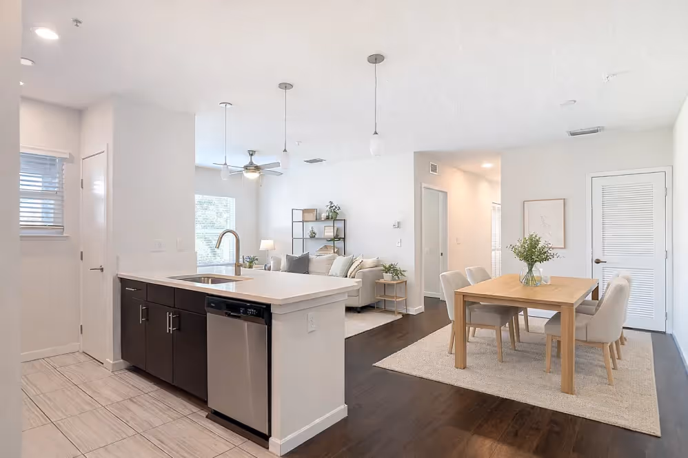 View of kitchen dining room and living room