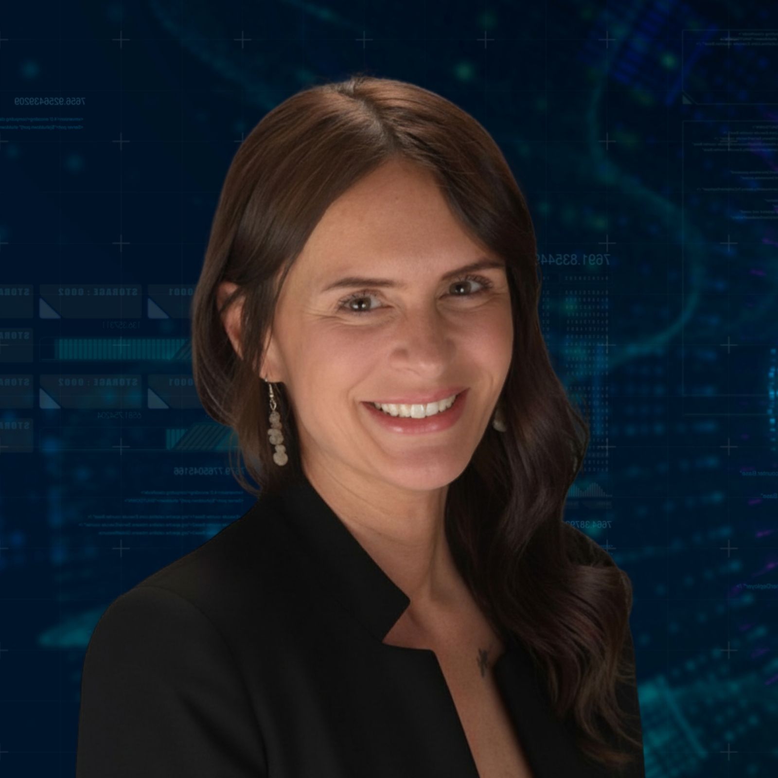 Katherine Smith in front of a tech background