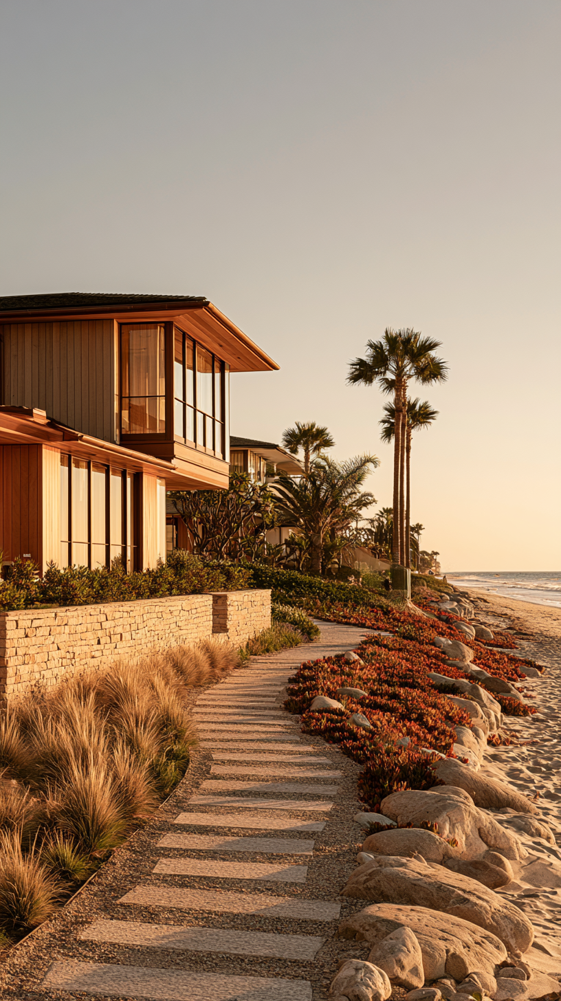 A home on the California coastline with an ocean view at sunset.