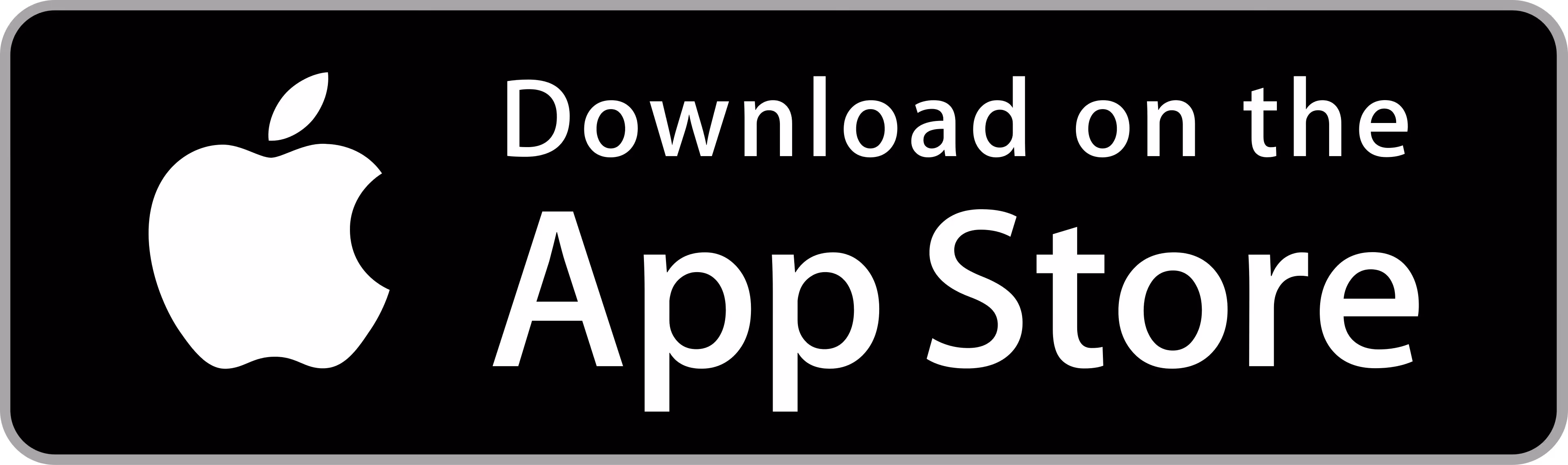 Black button with white Apple logo and text: Download on the App Store.