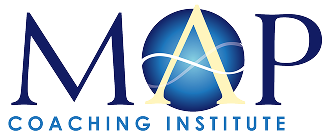 MAP Coaching Institute logo with a blue globe and infinity symbol integrated in the letter A.