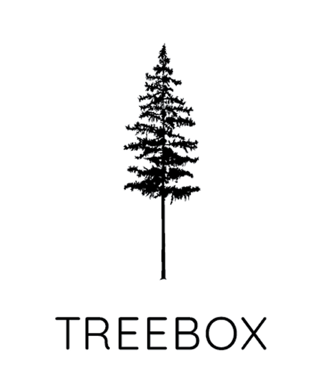 Black silhouette of a pine tree above the word TREEBOX in capital letters.