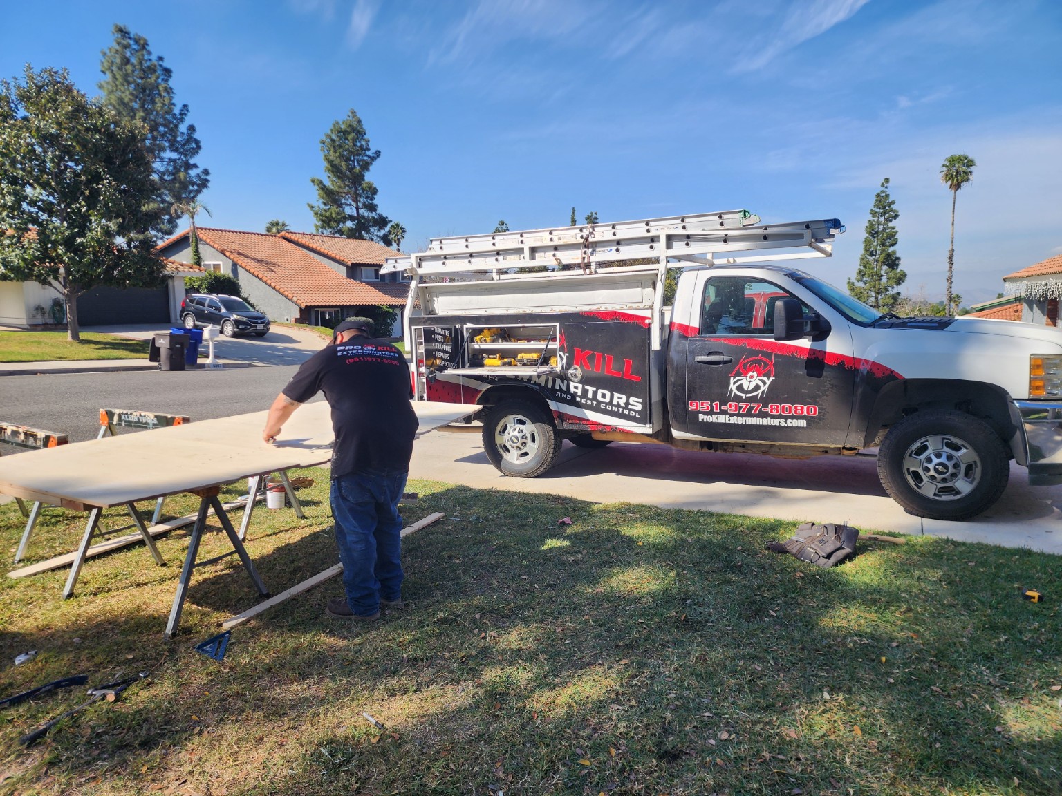 Pro Kill Exterminators completing termite damage repair in Jurupa Valley, California