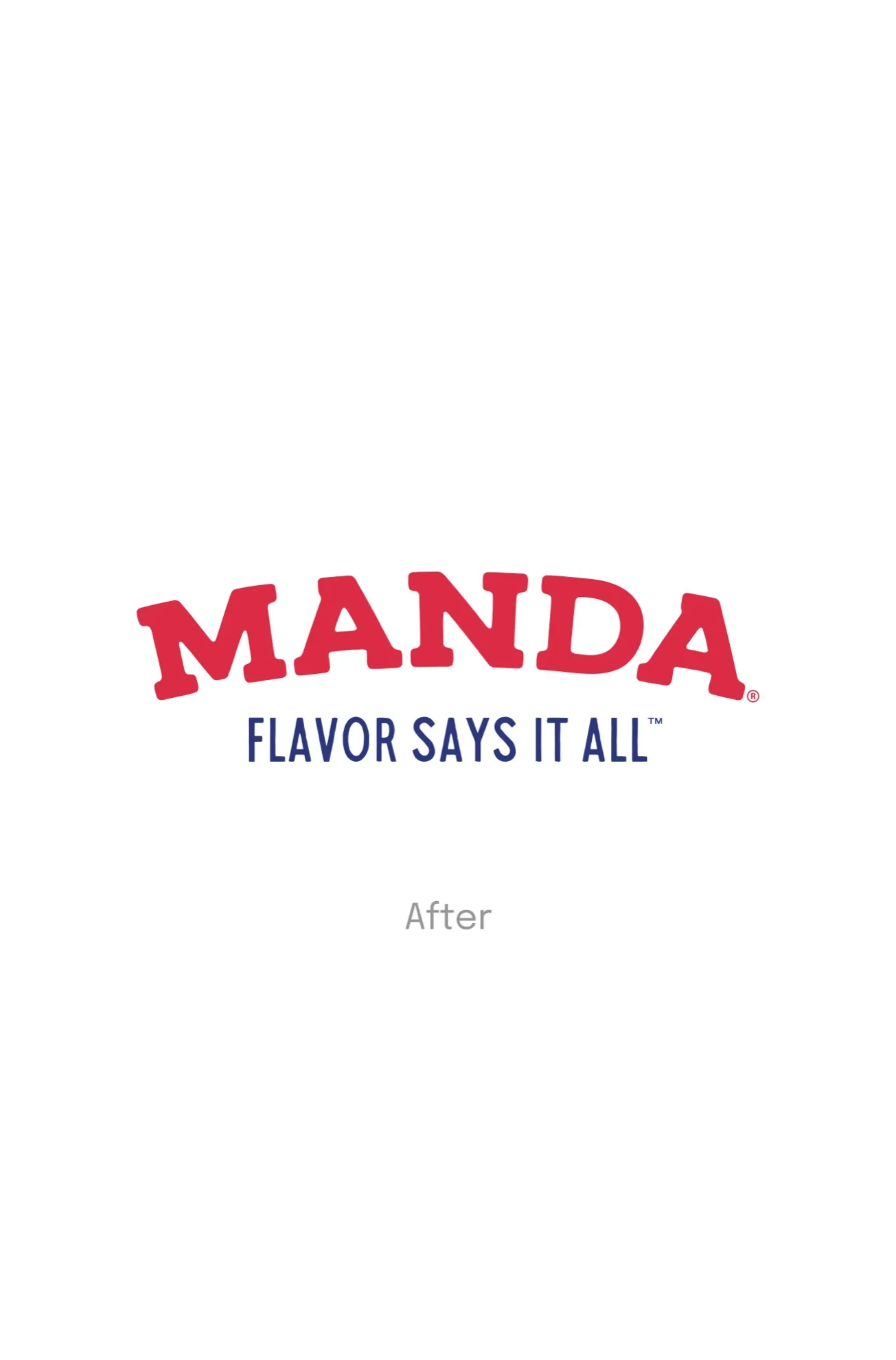 The redesigned Manda Fine Meats logo with the tagline Flavor Says It All, labelled After