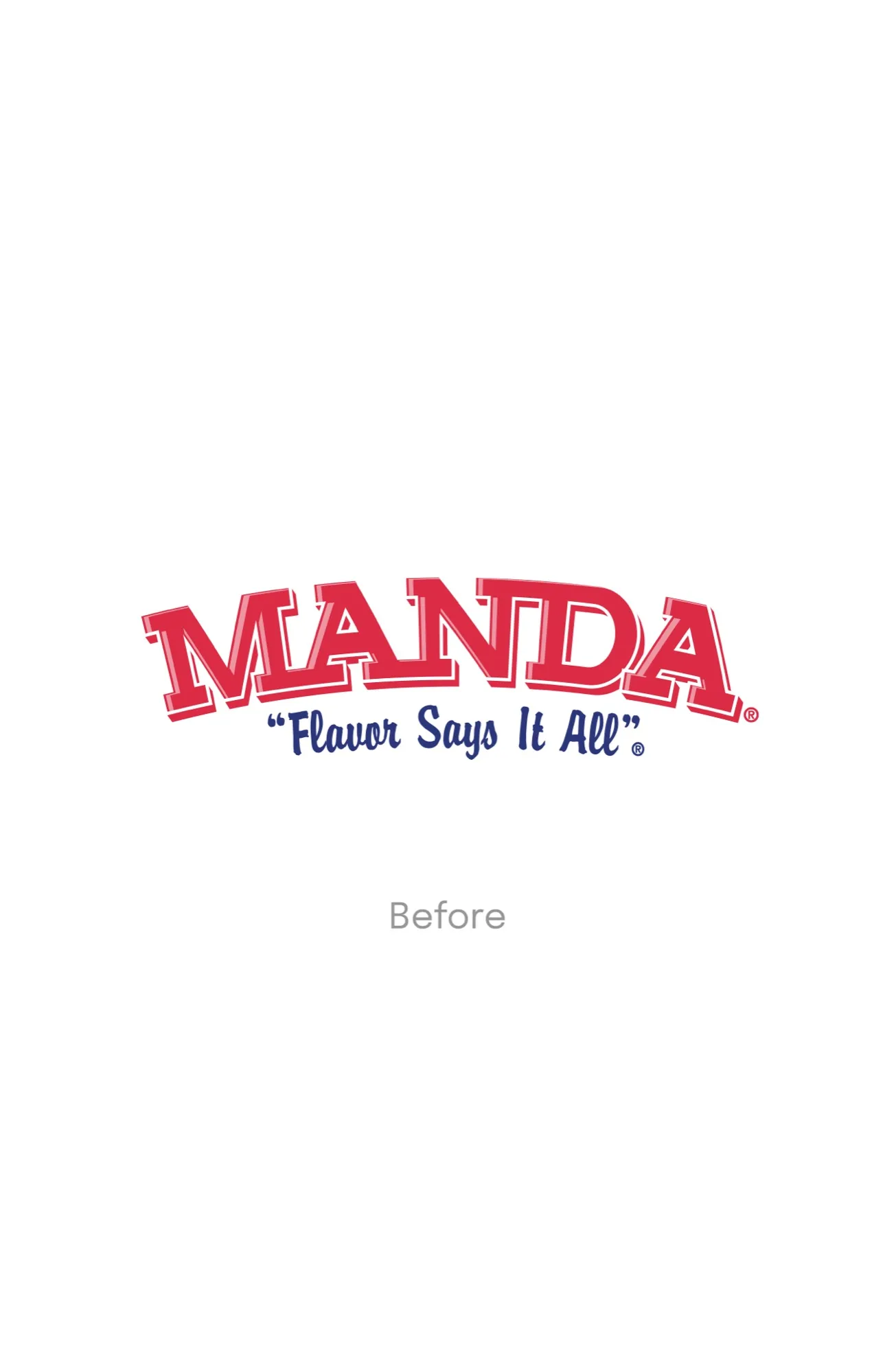 The previous Manda Fine Meats logo with a script tagline, labelled Before
