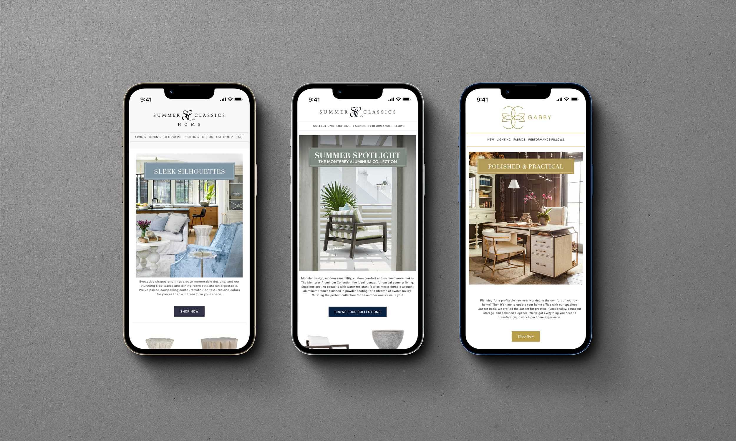 Screenshots of email examples on mobile phones