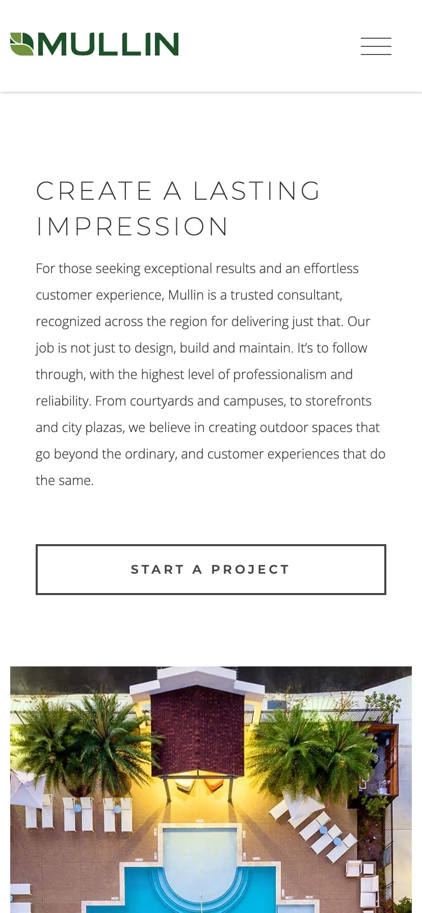 A phone showing the Mullin commercial services page headlined Create a Lasting Impression