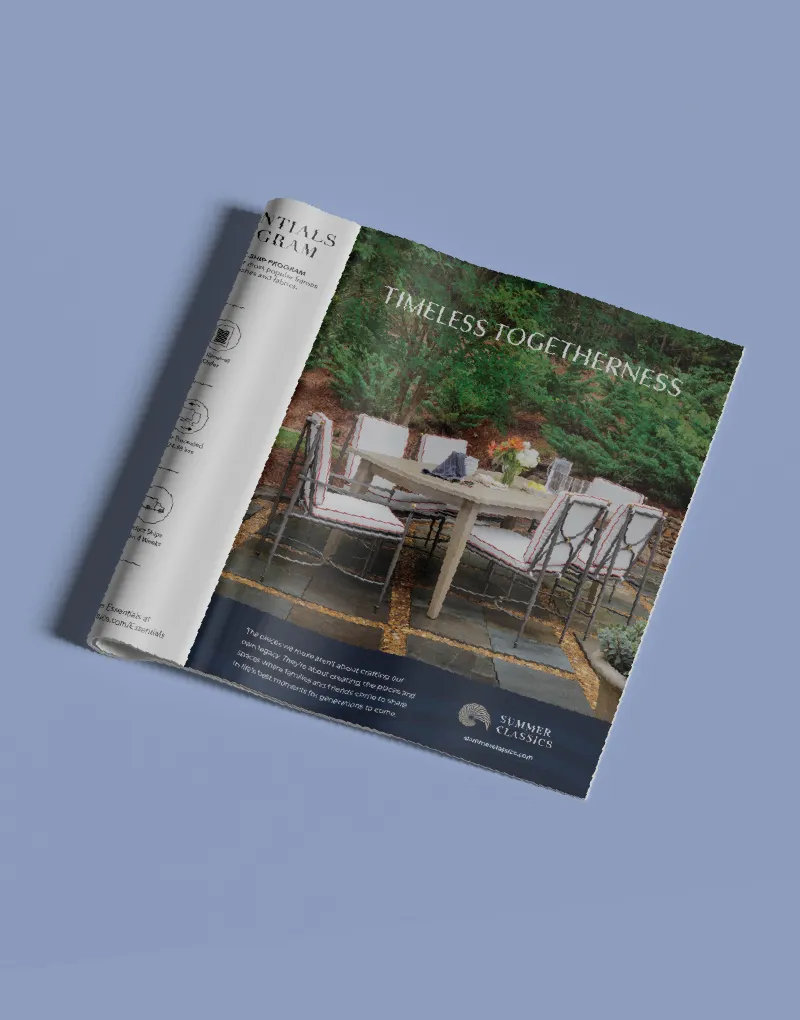 A magazine showing a Summer Classics ad headlined Timeless Togetherness