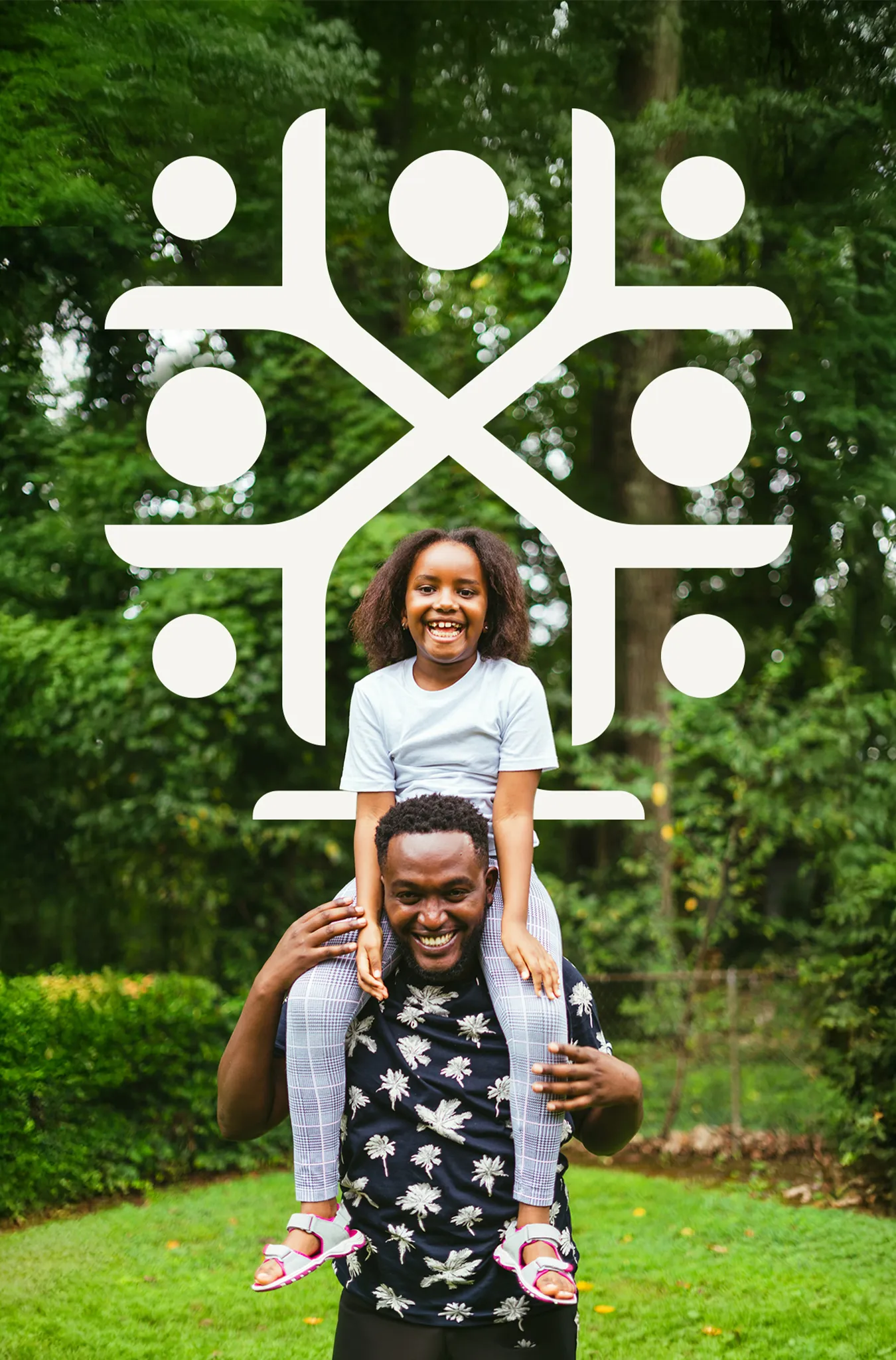 The GMFS logo mark overlaid on a photo of a father carrying his daughter on his shoulders