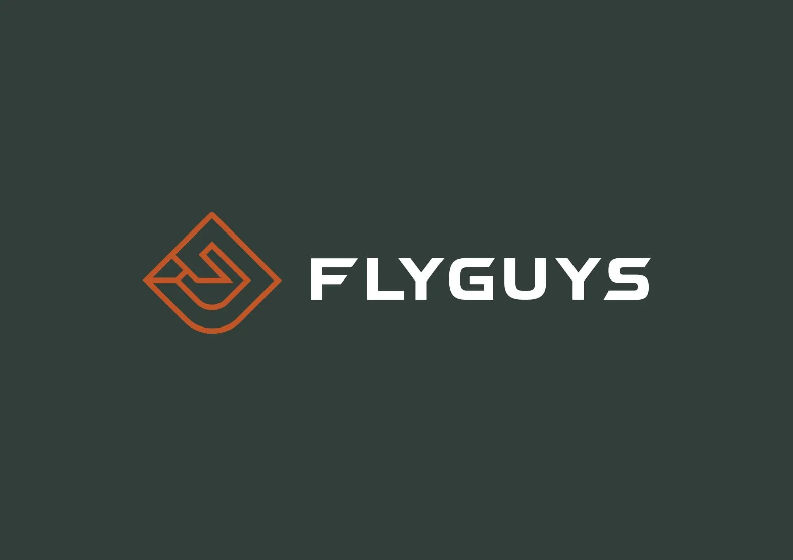 The redesigned FlyGuys logo in orange and white on dark green