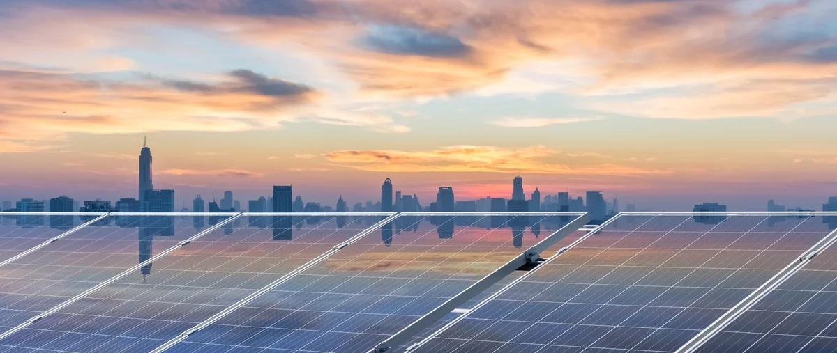 solar panels and a sunset