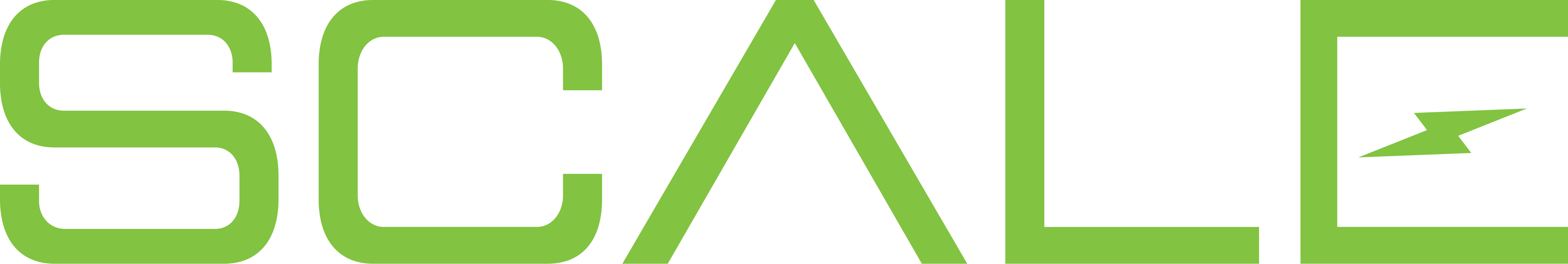 Green text reading SCALE with a lightning bolt shape inside the letter E.