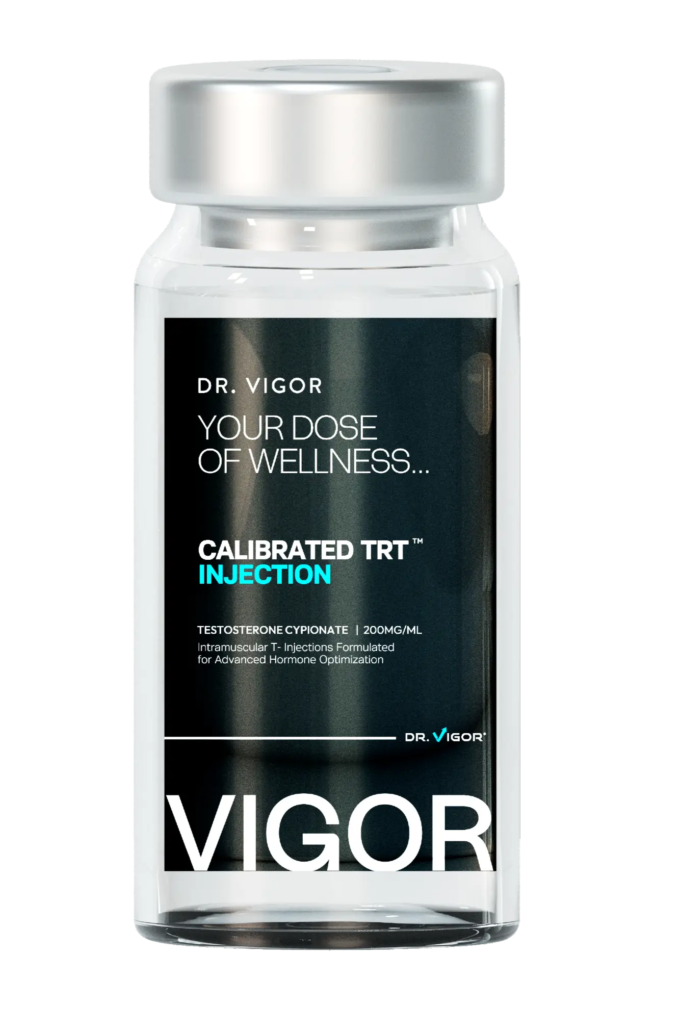 Vial of Dr. Vigor Calibrated TRT Injection containing 200mg/ml testosterone cypionate for hormone optimization.