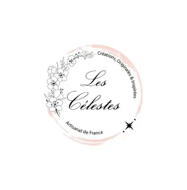 Logo Les Célestes avec fleurs, texte Créations originales, inspirées, artisanat de France.