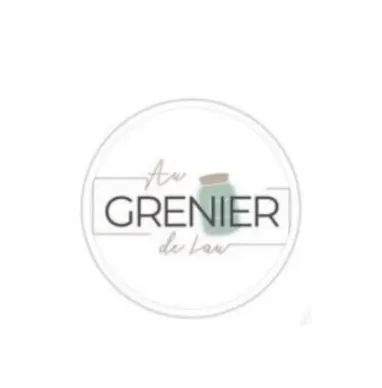 Logo avec un pot entouré du texte Au Grenier de Lou en style moderne.