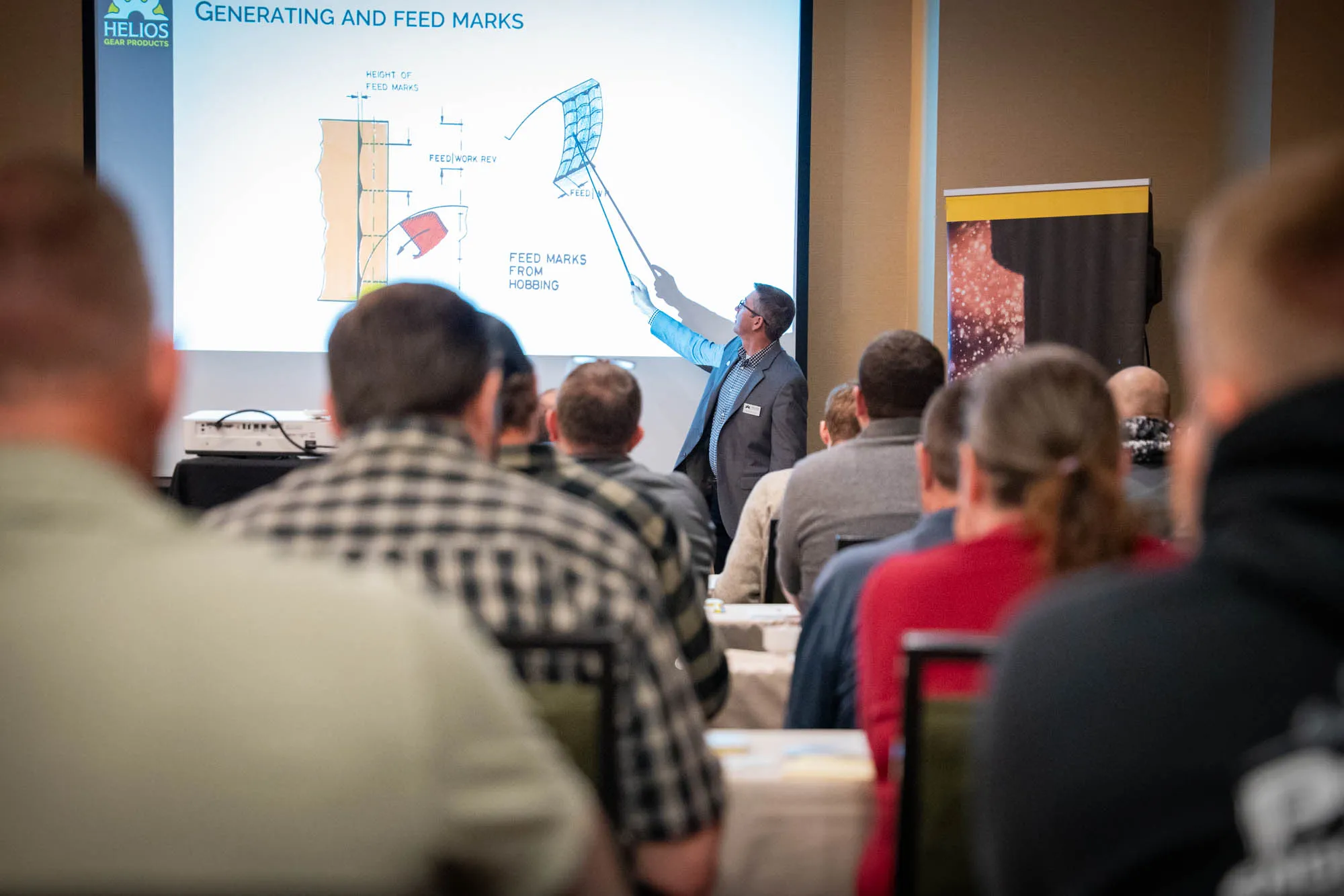 Helios Gear School attendees during seminar session on gear nomenclature