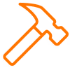 Orange hammer icon with a claw head on white background.