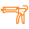 Orange outline icon of a caulking gun.