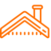 Orange line icon of a house roof with chimney and rafters.