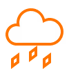 Orange outline of a cloud with hailstones falling beneath it.