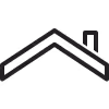 Simple black line drawing of a house roof with a chimney.
