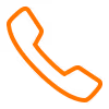 Orange phone handset icon on transparent background.
