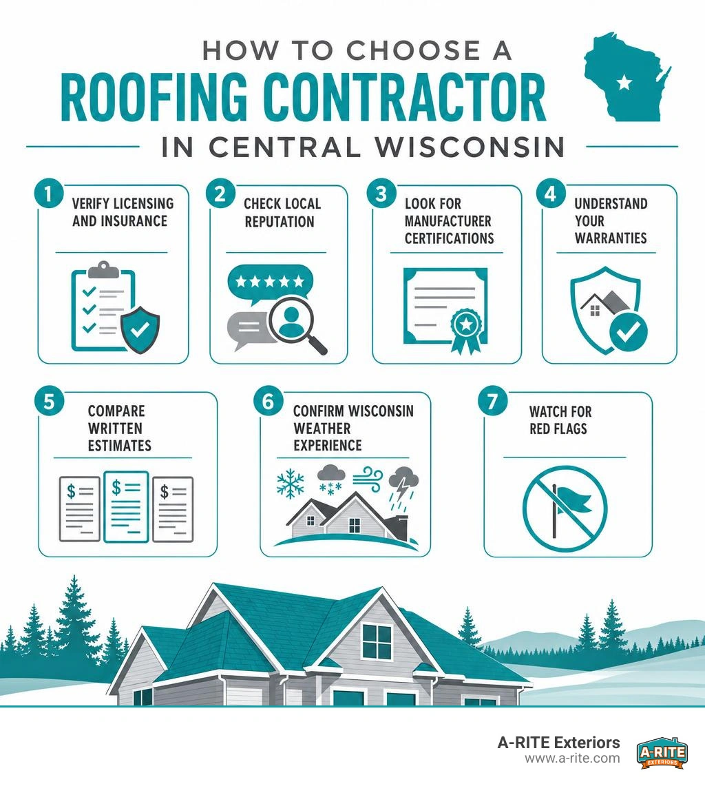 Step-by-step infographic on how to choose a roofing contractor in Central Wisconsin infographic Step-by-step infographic on how to choose a roofing contractor in Central Wisconsin infographic