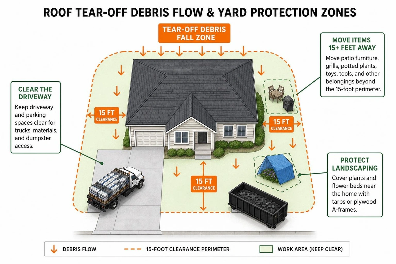diagram of roof tear-off debris flow and yard protection zones diagram of roof tear-off debris flow and yard protection zones