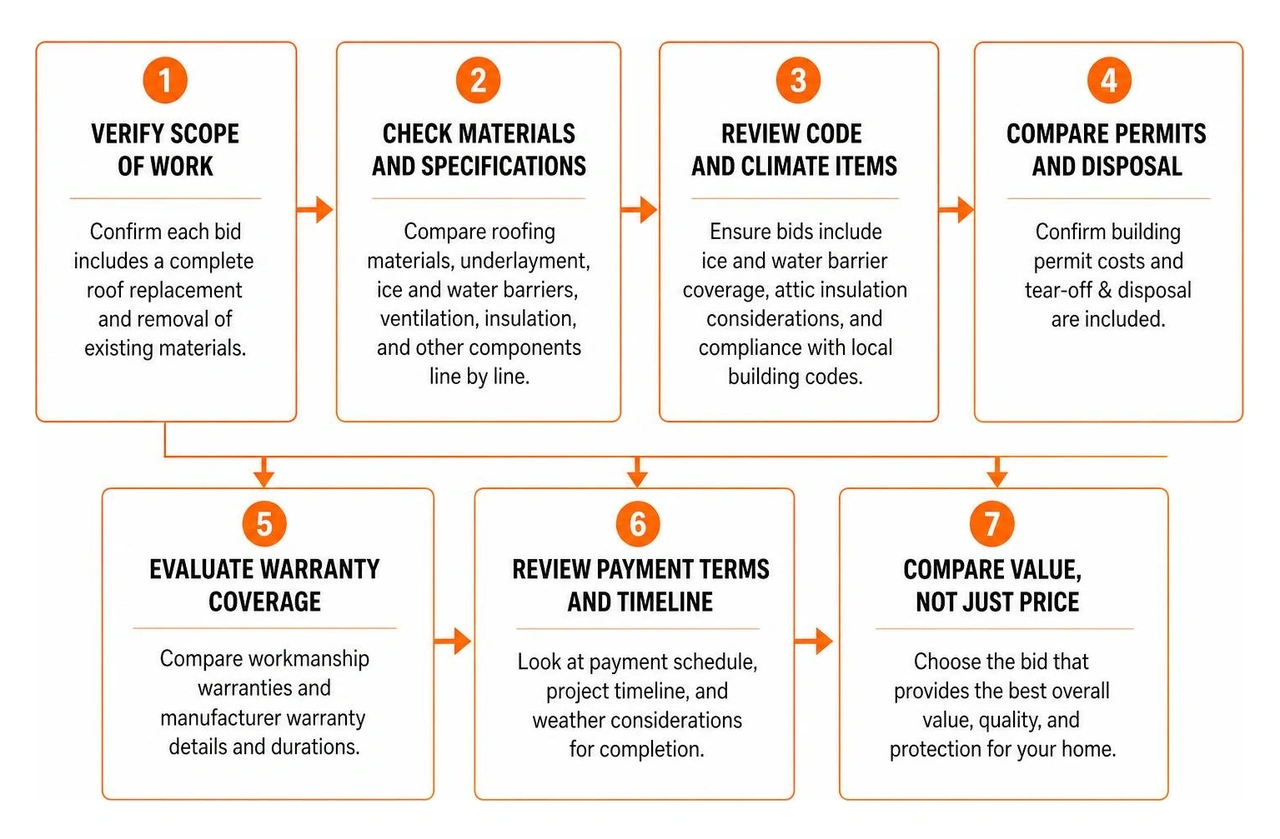 Diagram comparing step-by-step contractor estimate evaluation process Diagram comparing step-by-step contractor estimate evaluation process