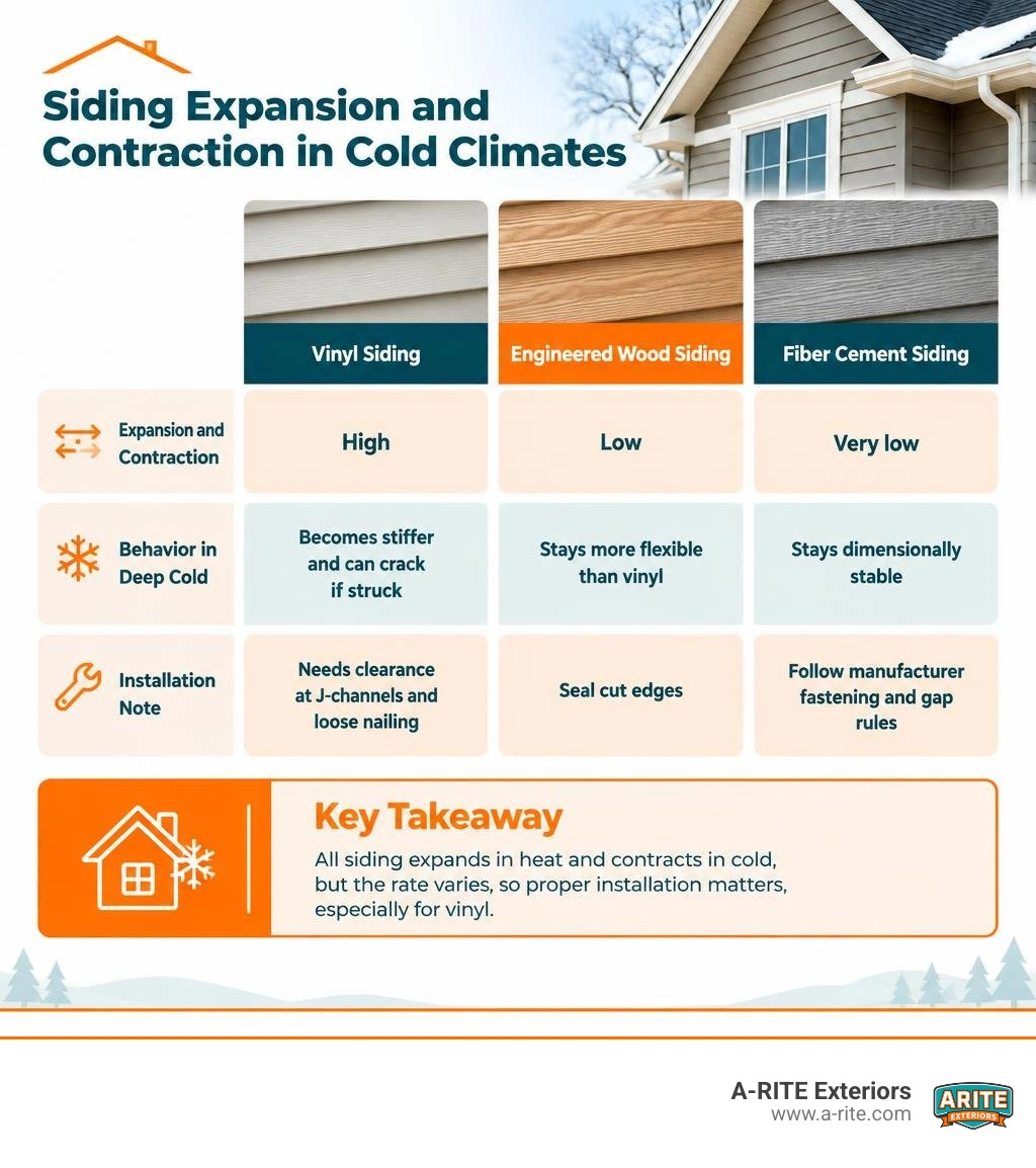 Diagram comparing siding expansion and contraction rates in cold climates Diagram comparing siding expansion and contraction rates in cold climates
