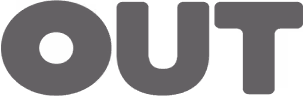 Bold uppercase text spelling the word 'OUT' in gray color.