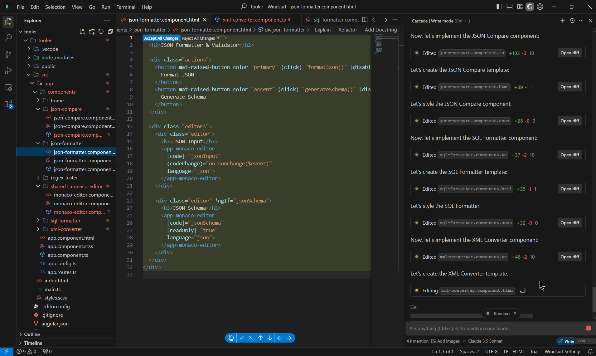 Windsurf Cascade agent making coordinated edits across multiple files in a project