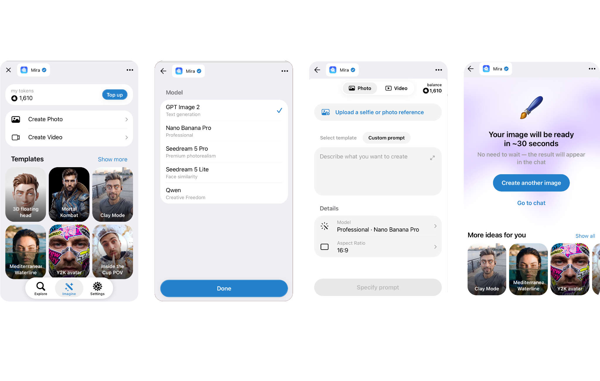 Mira AI Agent for image generation in Telegram