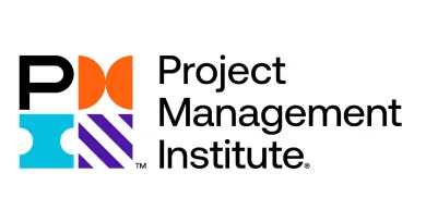 Logo du Project Management Institute avec lettres stylisées P et M et formes géométriques colorées.